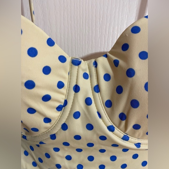 NWT J Crew Underwire Polka Dot Cream & Blue One Piece Bathing Suit Size 12 - Picture 3 of 13